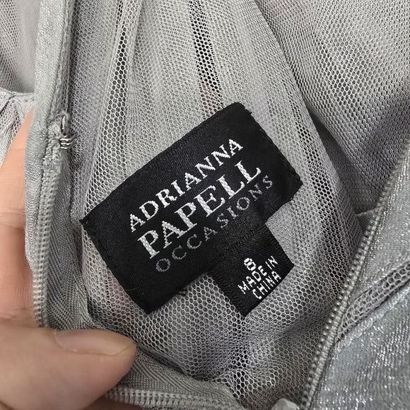 Adrianna Papell Occasions Tiered Crinkle Gown Dress in silver Grey Evening Weddi - Picture 11 of 13